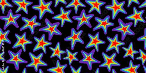 Star pattern. Seamless pattern with trendy stars. Space theme. Colors of rainbow. Pride