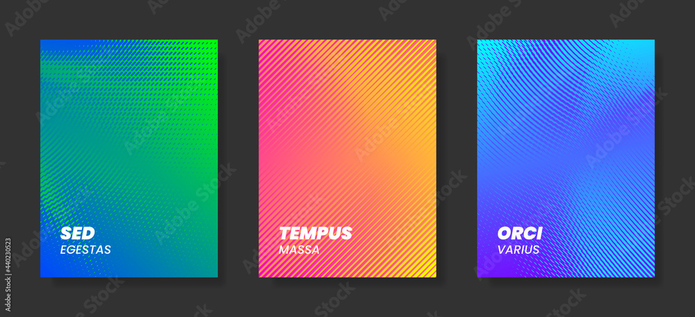 Set of abstract minimal poster or cover templates with halftone elements. Stock vector backgrounds.