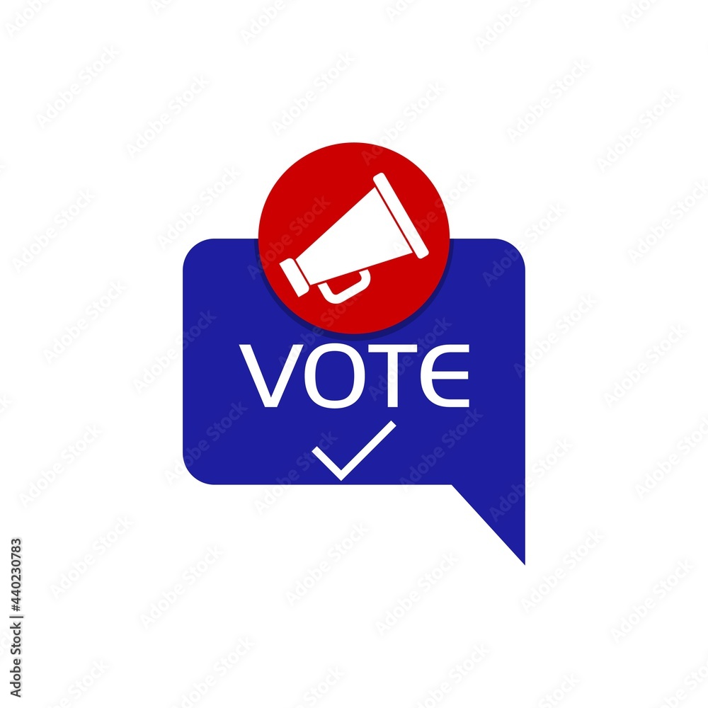 Vote word with check mark and megaphone icon isolated on white background Vote word with check mark and megaphone icon isolated on white background