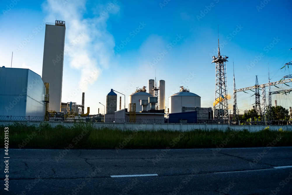 Chemical plant against the blue sky