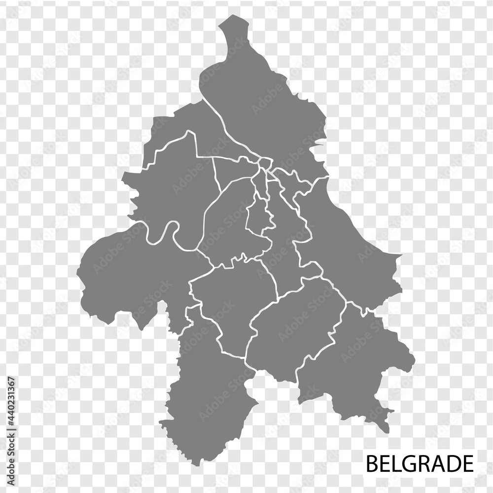 High Quality map of  Belgrade is a capital in Serbia, with borders of the regions. Map of Belgrade for your web site design, app, UI. EPS10.