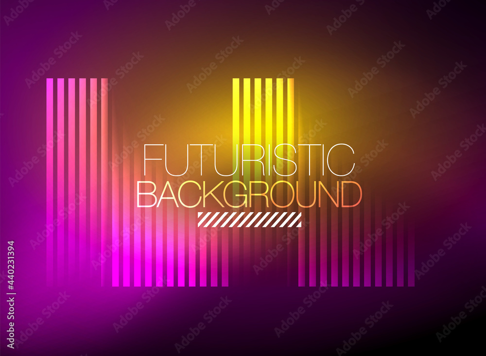 Fototapeta premium Bright neon color techno abstract background, shiny glowing neon lines in the dark background