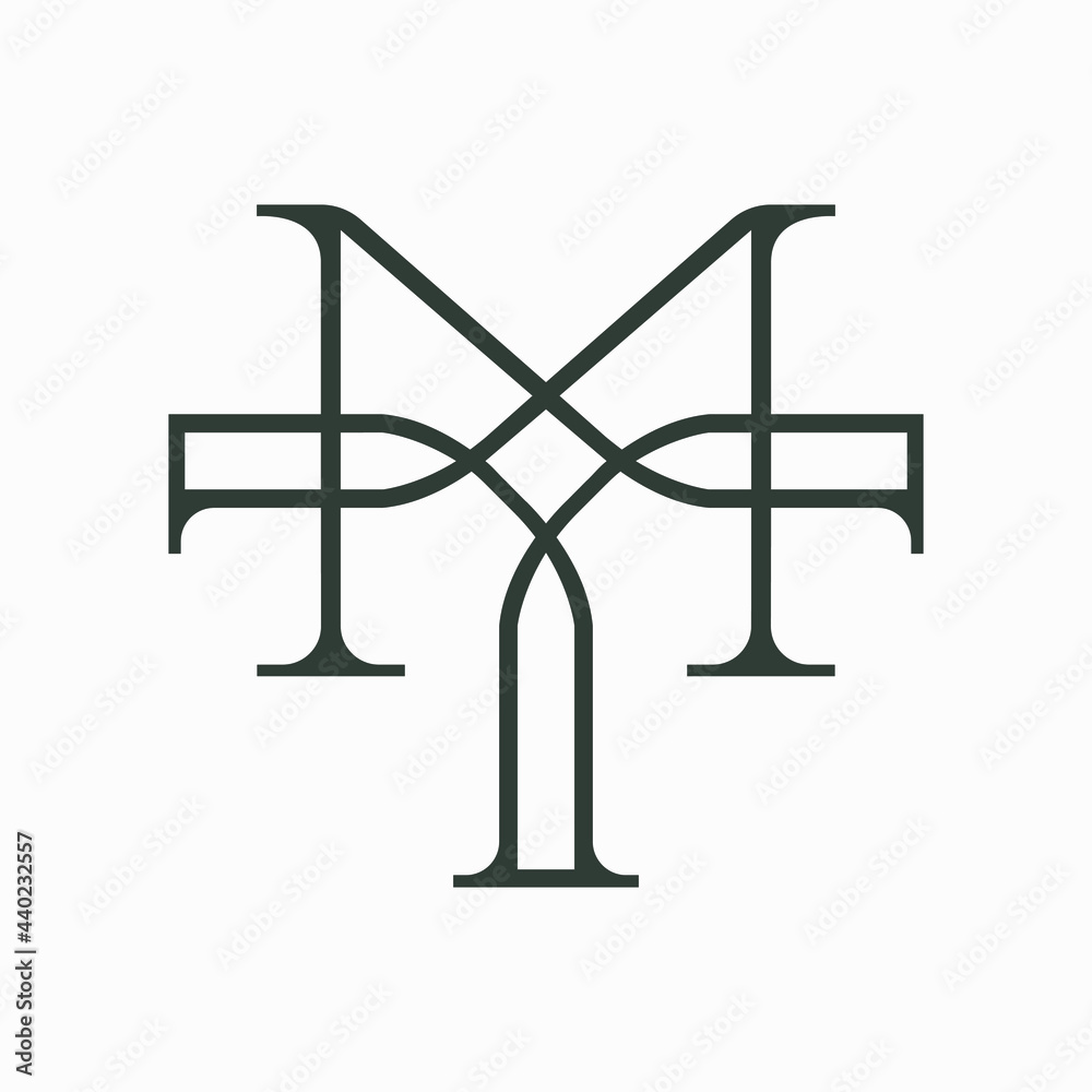 Obraz premium A logo that combines the letters M and T beautifully. They are connected to each other intimately. This logo looks luxurious, classic but also modern.