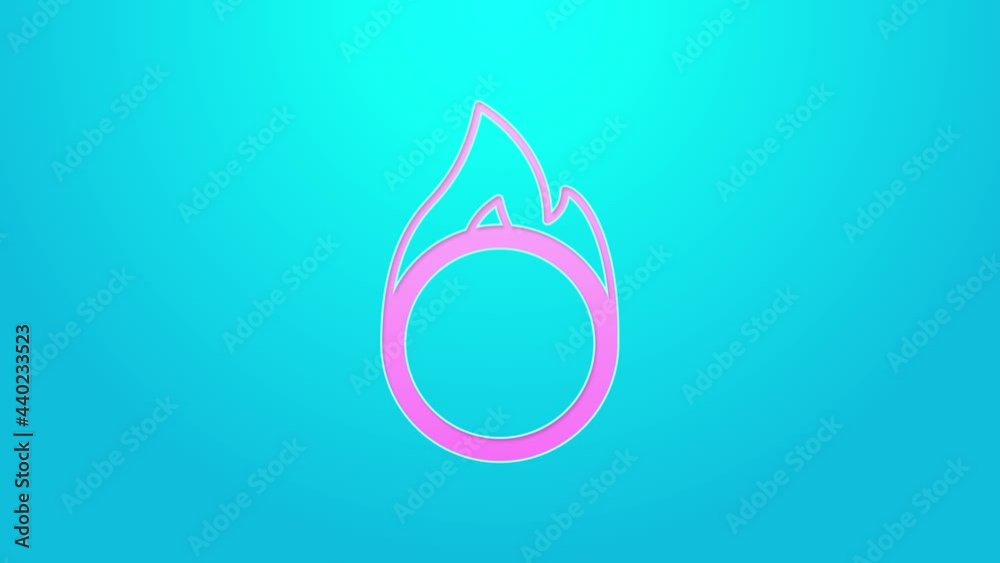 Pink line Circus fire hoop icon isolated on blue background. Ring of fire flame. Round fiery frame. 4K Video motion graphic animation Pink line Circus fire hoop icon isolated on blue background. Ring of fire flame. Round fiery frame. 4K Video motion graphic animation