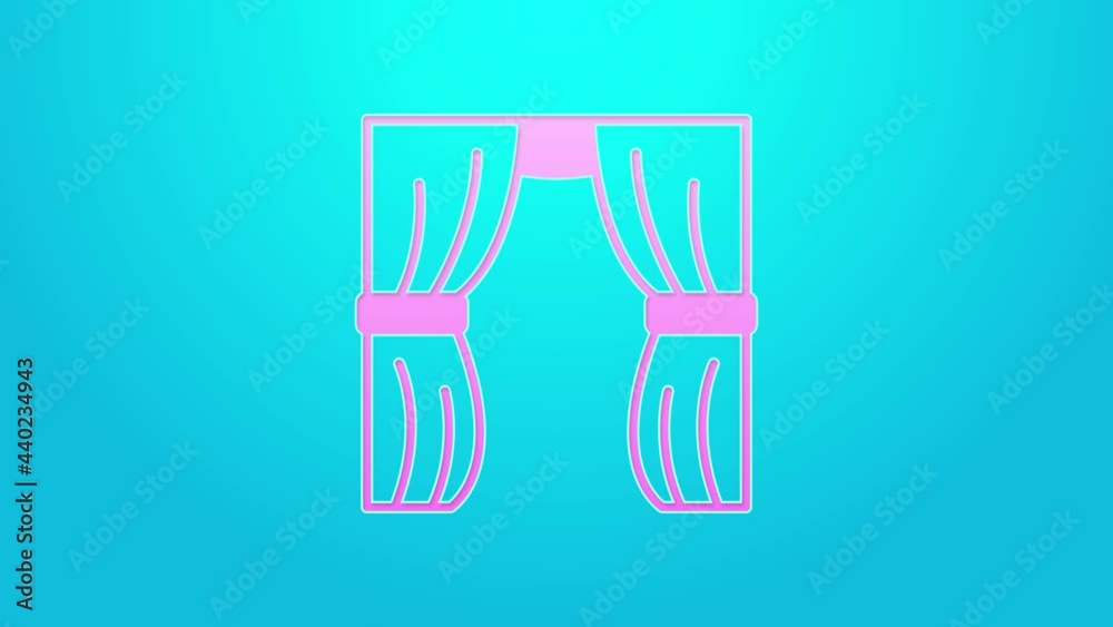 Pink line Circus curtain raises icon isolated on blue background. For theater or opera scene backdrop, concert grand opening or cinema premiere. 4K Video motion graphic animation