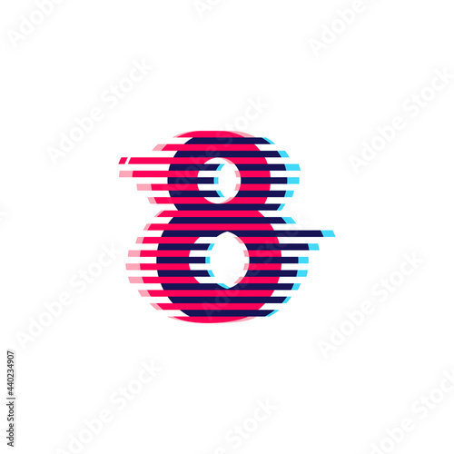 Number eight logo with vibrant line glitch effect.