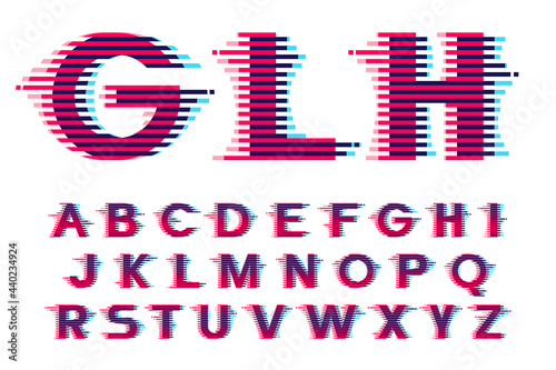 Alphabet with vibrant line glitch effect.