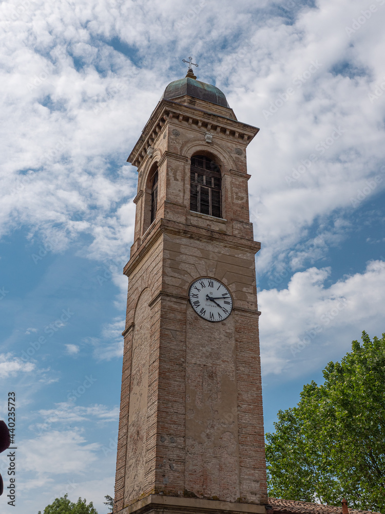 Bell Tower of the Church of San Giacomo Apostolo in Cadè in the province of Reggio nell'Emilia, Italy