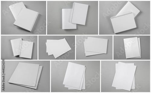 Wallpaper Mural Open blank brochures on grey background, collage Torontodigital.ca