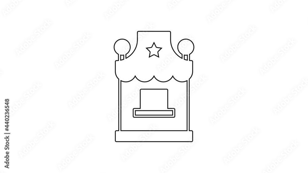 Black line Ticket box office icon isolated on white background. Ticket booth for the sale of tickets for attractions and sports. 4K Video motion graphic animation Black line Ticket box office icon isolated on white background. Ticket booth for the sale of tickets for attractions and sports. 4K Video motion graphic animation