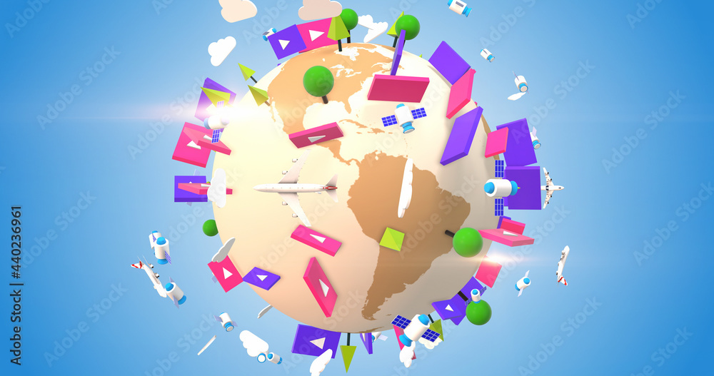 Social Media Icons On Orbiting Planet Earth. People Watching Digital Media. Smart Cities. 3D Illustration Render. Social Media Icons On Orbiting Planet Earth. People Watching Digital Media. Smart Cities. 3D Illustration Render.