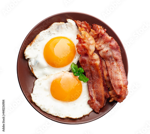 Healthy breakfast.Fried eggs with fried bacon