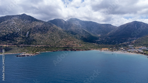 Aerial photo of a beach in Bali village. Crete.