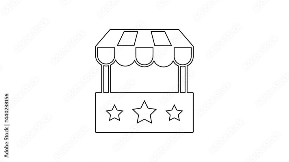 Black line Ticket box office icon isolated on white background. Ticket booth for the sale of tickets for attractions and sports. 4K Video motion graphic animation Black line Ticket box office icon isolated on white background. Ticket booth for the sale of tickets for attractions and sports. 4K Video motion graphic animation