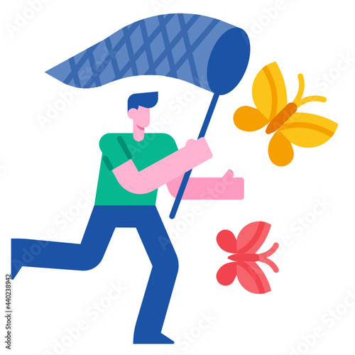 Man catching butterflies icon