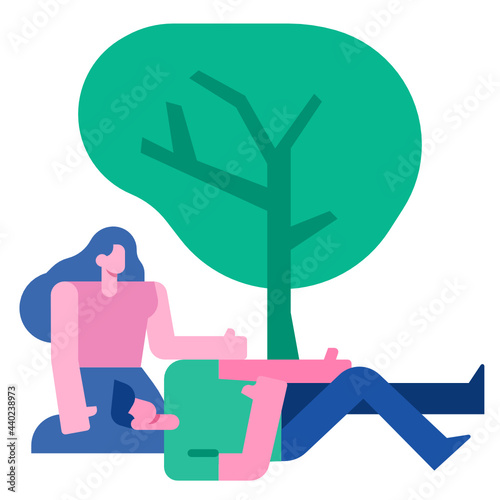 Couple resting under a tree icon