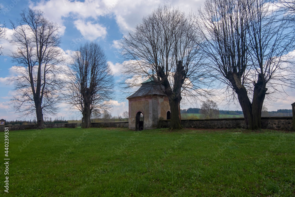 Fototapeta premium Chapel at the Church of St. John of Nepomuk in the small village of Staré Křečany in the Czech Republic.