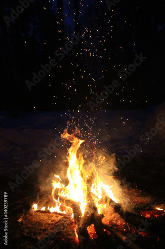 A beautiful flame of fire from a large bonfire. A pagan rite.