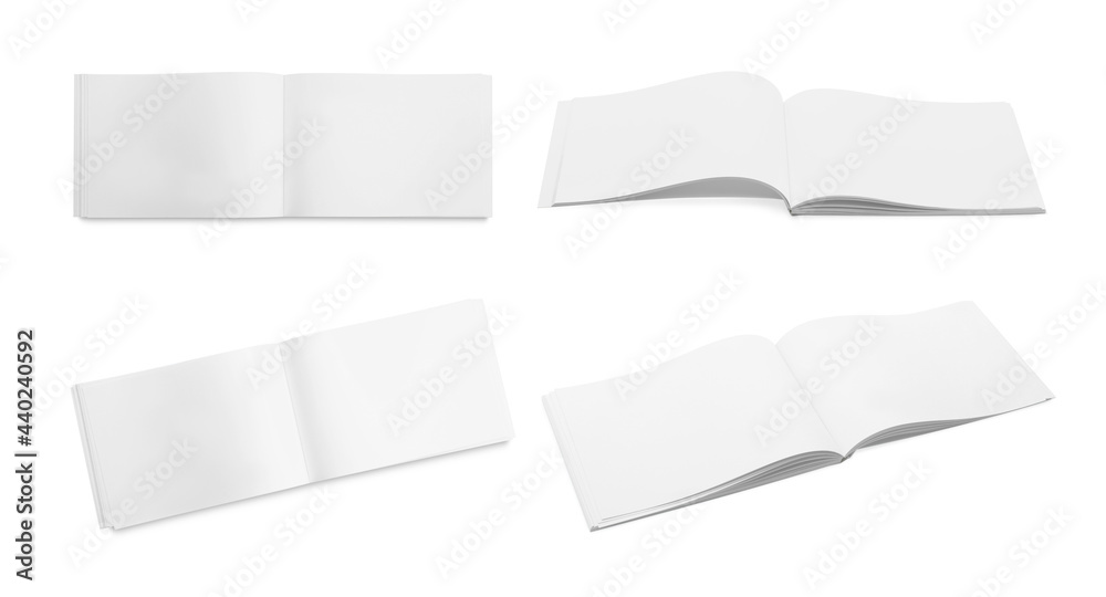 custom made wallpaper toronto digitalSet with blank paper brochures on white background. Mockup for design