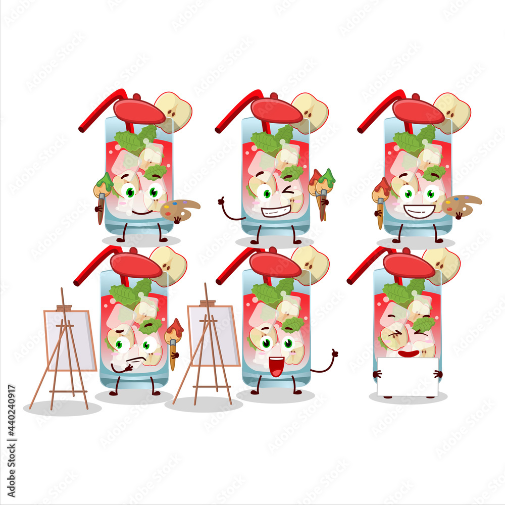 Fototapeta premium Artistic Artist of apple mojito cartoon character painting with a brush