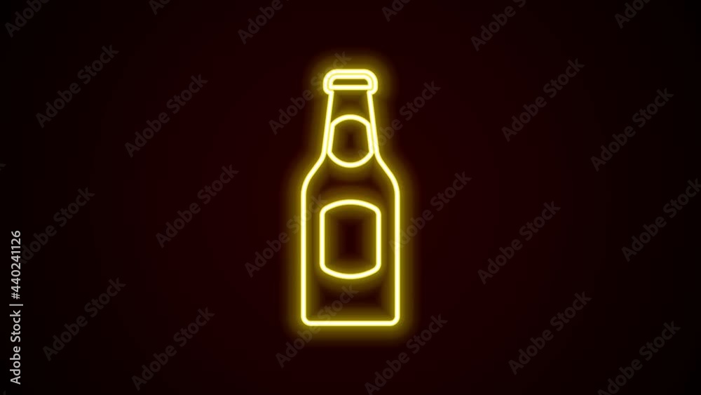 Glowing neon line Beer bottle icon isolated on black background. 4K Video motion graphic animation Glowing neon line Beer bottle icon isolated on black background. 4K Video motion graphic animation