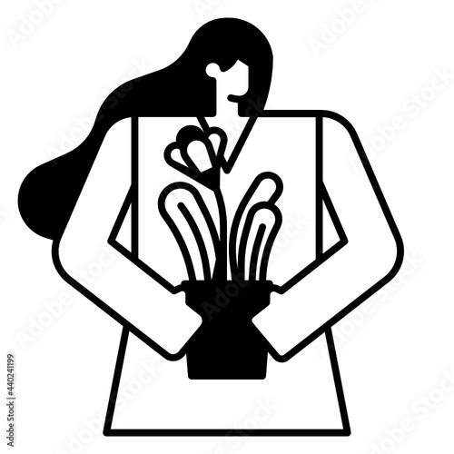 woman holding a flowerpot icon
