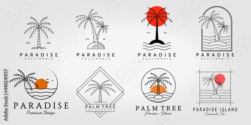 Palm Tree Coconut Logo Line Art Vector Illustration Design