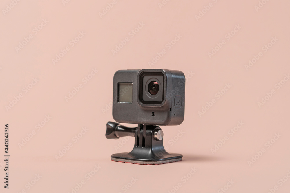 isolated black video action camera, adventure and sport  mdeia equipment