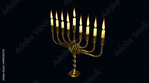 golden ornamental hanukkiah light isolated - design object 3D rendering