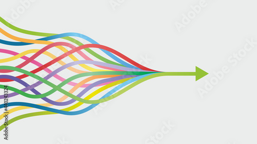 Vector illustration. Colorful lines intertwined in arrow. Dimensions 16:9. photo