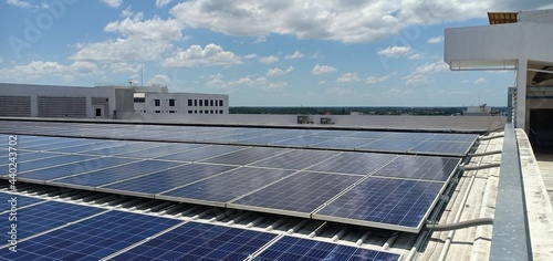 Solar cells on the roof of the building 