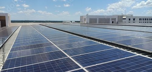 Solar cells on the roof of the building 