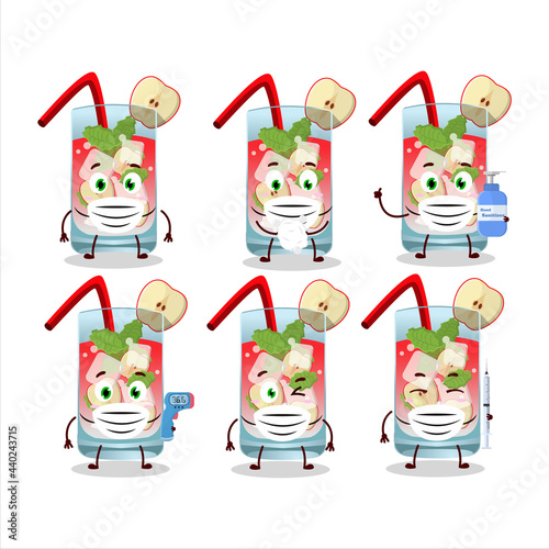 A picture of apple mojito cartoon design style keep staying healthy during a pandemic