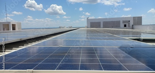 Solar cells on the roof of the building 