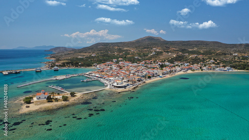 Aerial drone photo of picturesque seaside main village of Elafonisos island, Lakonia, Peloponnese, Greece © aerial-drone