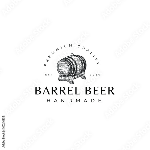 Barrel Beer Drawing Vintage Hipster Illustration Vecor Template Icon