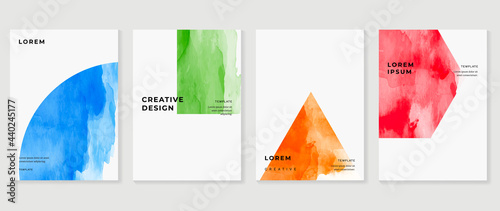 Cover design vector set. Watercolor book cover design, Abstract art design with colorful watercolor background. Can be use for poster, wall arts, magazine,  brochure , banner and website.