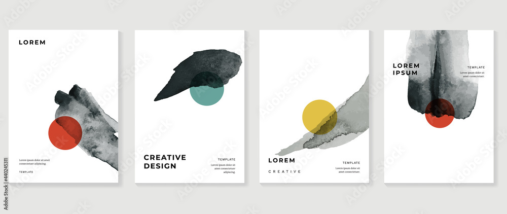 Cover design vector set. Watercolor book cover design, Abstract art design with colorful watercolor background. Can be use for poster, wall arts, magazine,  brochure , banner and website. - obrazy, fototapety, plakaty 