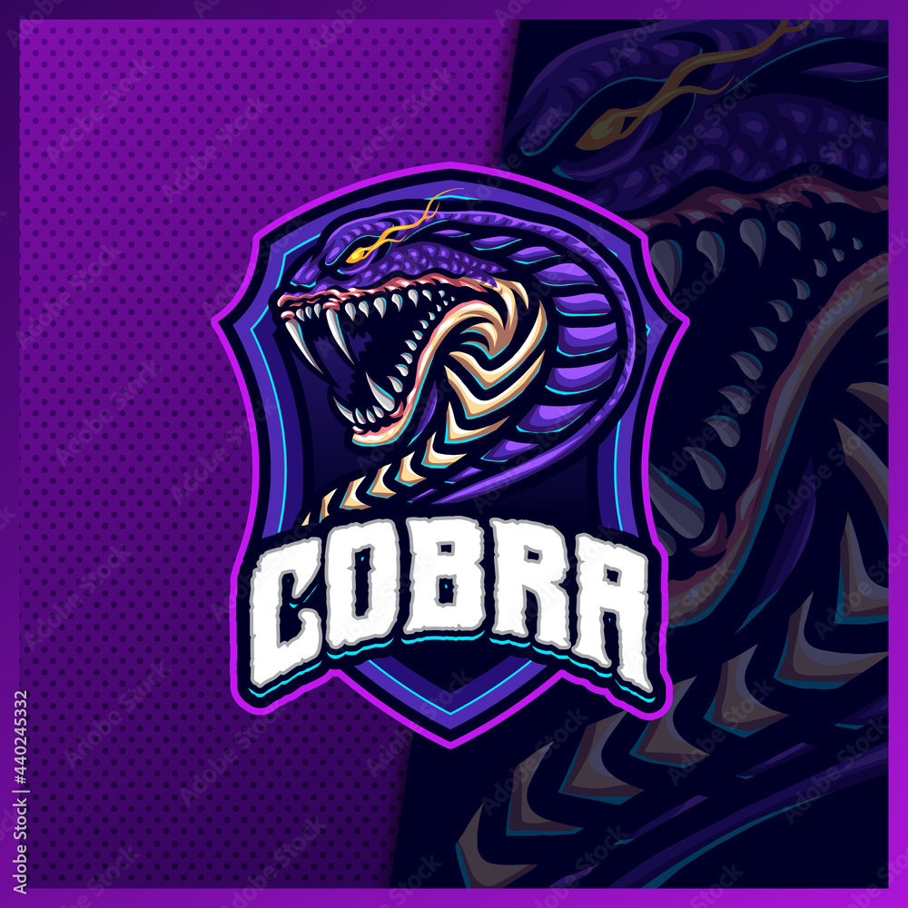 Cobra snake mascot esport logo design illustrations vector template, Viper poison logo for team game streamer youtuber banner twitch discord, full color cartoon style