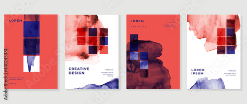 Cover design vector set. Watercolor book cover design, Abstract art design with colorful watercolor background. Can be use for poster, wall arts, magazine,  brochure , banner and website.