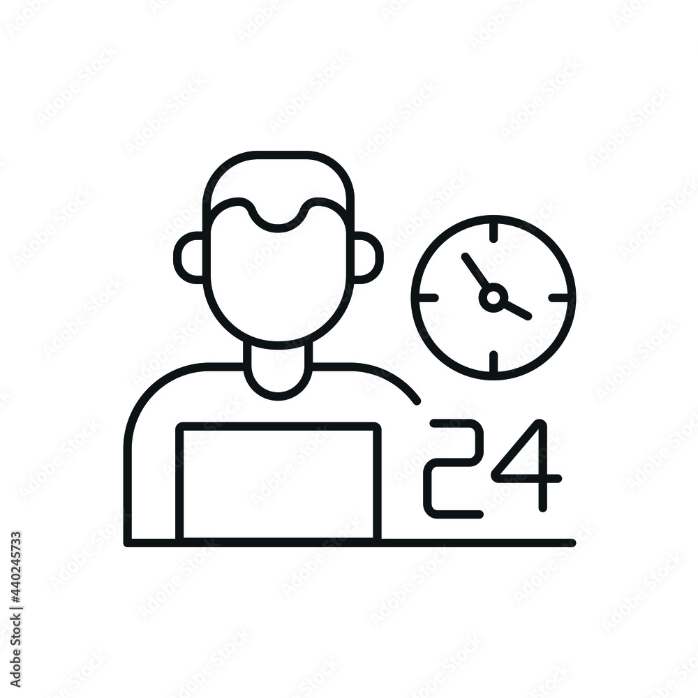 Round the clock work linear icon. Workaholic. Thin line customizable illustration. Contour symbol. Vector isolated outline drawing. Editable stroke Round the clock work linear icon. Workaholic. Thin line customizable illustration. Contour symbol. Vector isolated outline drawing. Editable stroke