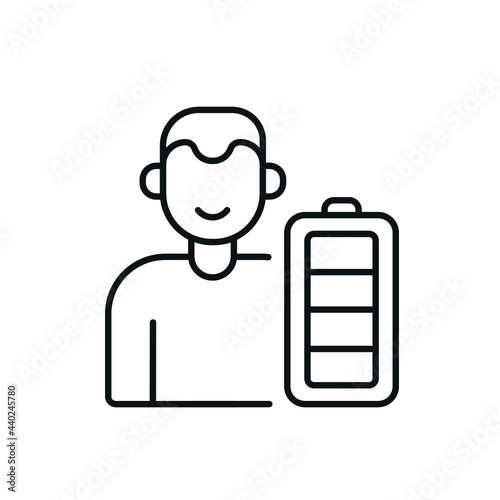 Man with high energy linear icon. Workaholic. Thin line customizable illustration. Contour symbol. Vector isolated outline drawing. Editable stroke