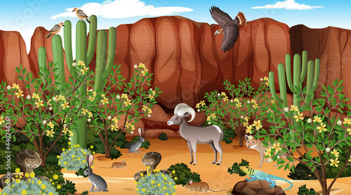 Desert forest landscape at daytime scene with willd animals