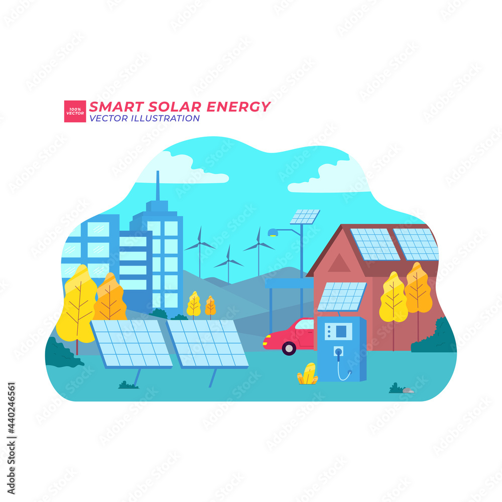 smart solar energy flat illustration vector green wireless engineering