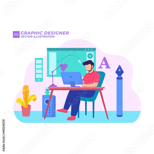 graphic designer flat illustration creative freelance workspace freelancer