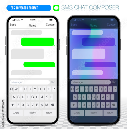 Chat UI mockup – editable message bubbles in two color versions. Vector format