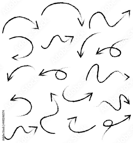 Set of hand drawn arrow doodles on white background