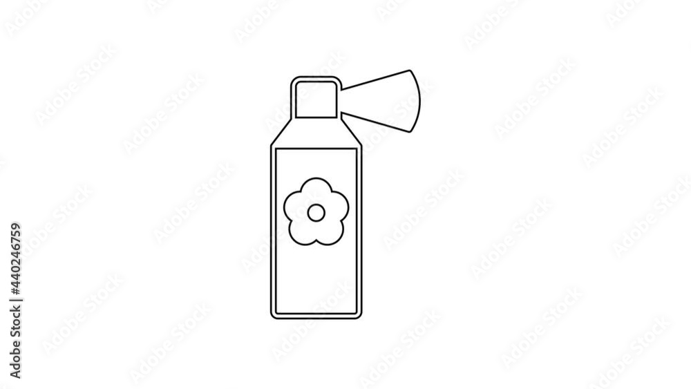 Black line Air freshener spray bottle icon isolated on white background. Air freshener aerosol bottle. 4K Video motion graphic animation Black line Air freshener spray bottle icon isolated on white background. Air freshener aerosol bottle. 4K Video motion graphic animation