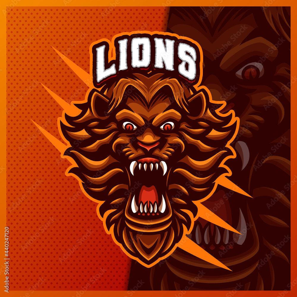 Lion mascot esport logo design illustrations vector template, Tiger logo for team game streamer youtuber banner twitch discord, full color cartoon style