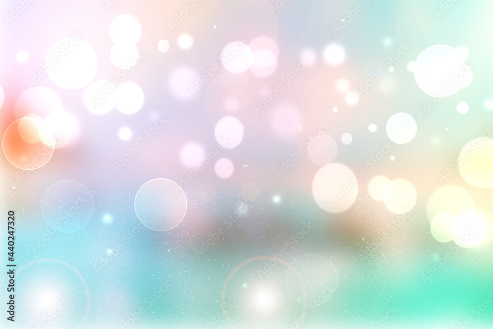Abstract blurred fresh vivid spring summer light delicate pastel blue turquoise pink bokeh background texture with bright circular soft color lights and stars. Card concept. Beautiful backdrop illustr Abstract blurred fresh vivid spring summer light delicate pastel blue turquoise pink bokeh background texture with bright circular soft color lights and stars. Card concept. Beautiful backdrop illustr